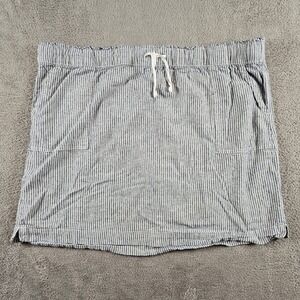 Dash Blue White Striped Linen Blend Mini Skirt‎ 2X Elastic Waist Pockets